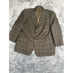 Uomolebole Classic Mens Woolmark Virgin Wool Blazer 50R Windowpane Check Gray